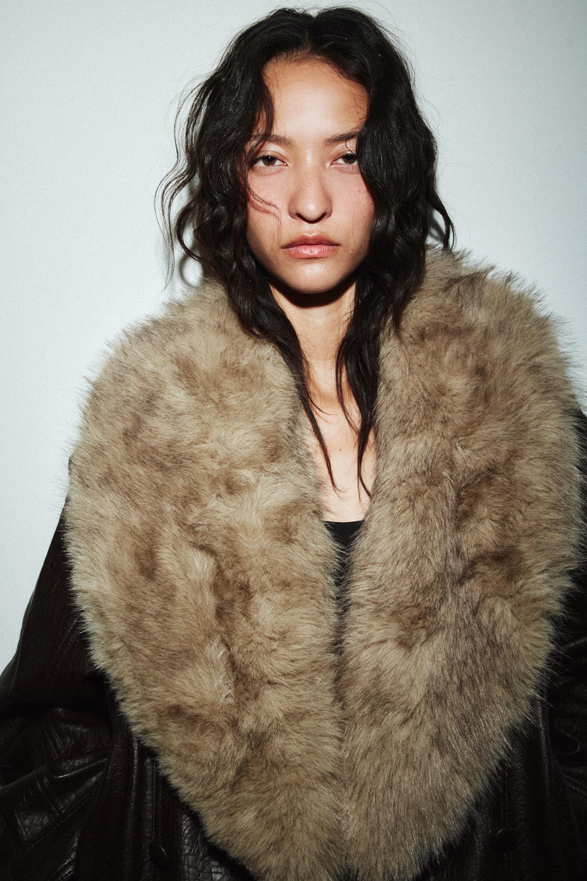 FAUX LEATHER JACKET WITH REMOVABLE COLLAR